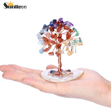 Carregar imagem no visualizador da galeria, Sunligoo Super Mini Cristal Árvore do Dinheiro Fio de Cobre Envolto com Base de Fatia de Ágata Pedra Preciosa Reiki Chakra Árvores Feng Shui Decoração de Casa
