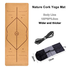 Carregar imagem no visualizador da galeria, Jusenda 183X68cm Cortiça Natural TPE Yoga Mat para Fitness 5mm Esporte Mats Pilates Exercício Antiderrapante Yoga Mat com Posição Linha Corporal