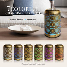 Carregar imagem no visualizador da galeria, Máquinas de Aromaterapia de Metal 260ml Difusor de Óleos Essenciais Umidificador de Ar 7 Cores Luz Noturna Desligamento Automático Temporizador Escritório Quarto