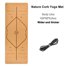 Carregar imagem no visualizador da galeria, Jusenda 183X68cm Cortiça Natural TPE Yoga Mat para Fitness 5mm Esporte Mats Pilates Exercício Antiderrapante Yoga Mat com Posição Linha Corporal
