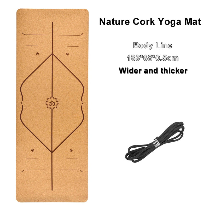 Jusenda 183X68cm Cortiça Natural TPE Yoga Mat para Fitness 5mm Esporte Mats Pilates Exercício Antiderrapante Yoga Mat com Posição Linha Corporal