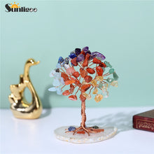 Carregar imagem no visualizador da galeria, Sunligoo Super Mini Cristal Árvore do Dinheiro Fio de Cobre Envolto com Base de Fatia de Ágata Pedra Preciosa Reiki Chakra Árvores Feng Shui Decoração de Casa
