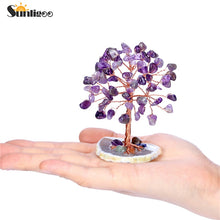 Carregar imagem no visualizador da galeria, Sunligoo Super Mini Cristal Árvore do Dinheiro Fio de Cobre Envolto com Base de Fatia de Ágata Pedra Preciosa Reiki Chakra Árvores Feng Shui Decoração de Casa
