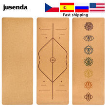 Carregar imagem no visualizador da galeria, Jusenda 183X68cm Cortiça Natural TPE Yoga Mat para Fitness 5mm Esporte Mats Pilates Exercício Antiderrapante Yoga Mat com Posição Linha Corporal
