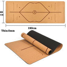 Carregar imagem no visualizador da galeria, Jusenda 183X68cm Cortiça Natural TPE Yoga Mat para Fitness 5mm Esporte Mats Pilates Exercício Antiderrapante Yoga Mat com Posição Linha Corporal
